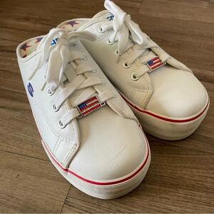 VTG Y2K Skechers Somethin Else Platform Mules Slip On USA FLAG RARE size 8.5